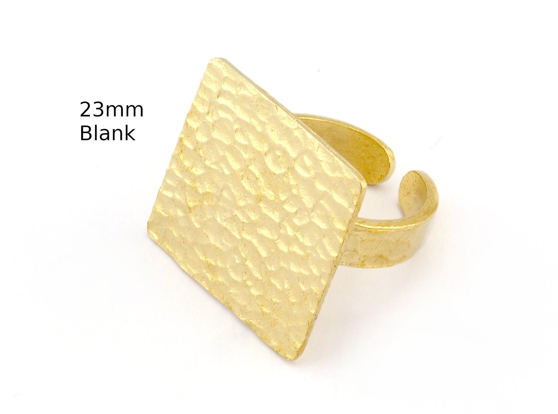 Square Hammered Adjustable Ring Blank Bezel Base - Raw Brass (23mm Blank ) 4934