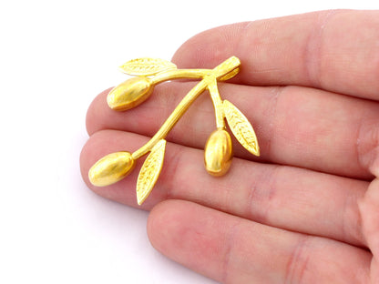 Olives Branch Leaf Charms Pendant Raw Brass - 45x44mm 4937