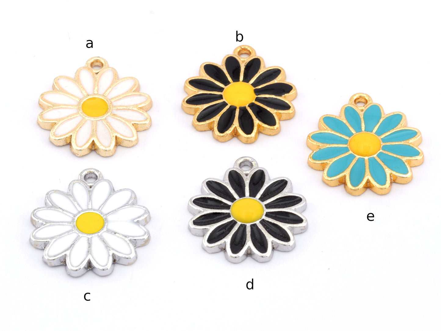 Daisy Flower Colorful Enamel Charms Pendant Enamel Filled Gold Silver Tone 23x20mm 4941