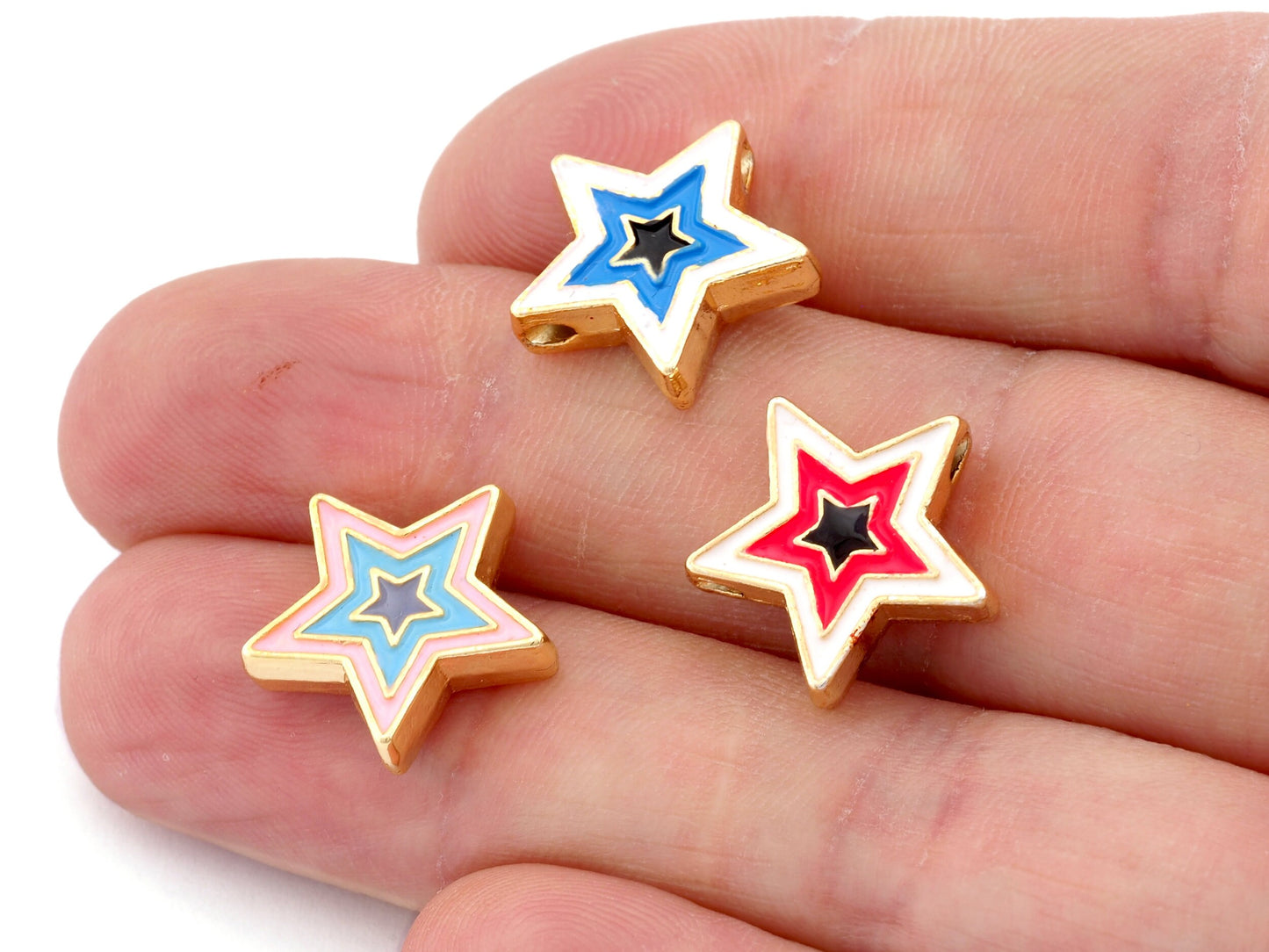 Star Colorful Enamel Beads Charms (Both side enamel filled) Gold Tone 16mm 4941
