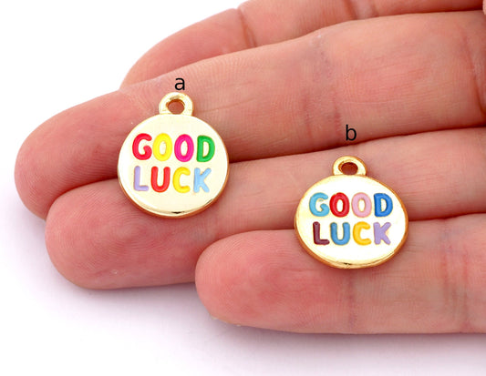 Good Luck Round Colorful Enamel Charms Pendant Gold Tone 20x17mm 4943