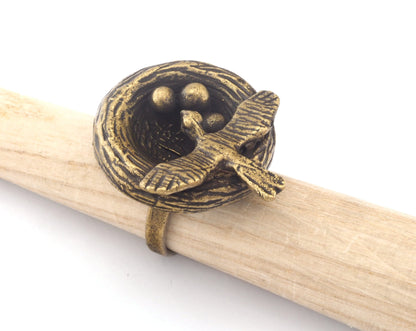 Bird Nest Ring Adjustable Ring Antique Bronze plated brass (18mm 8US inner size) OZ2737