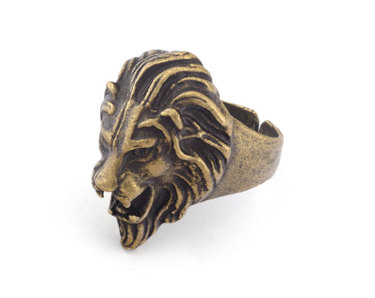 Lion Ring Adjustable Ring Antique Bronze Plated Brass (20mm 10.5US inner size) OZ2934