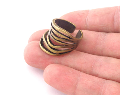 Stripes Organic Ring Adjustable Antique Bronze Plated brass (18mm 8US inner size) OZ2067 22mm