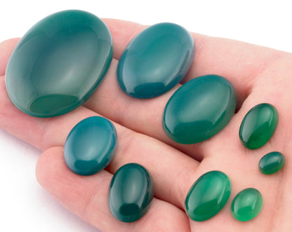 Natural Dyed Green Agate Oval Cabochon Flat Back Gemstone