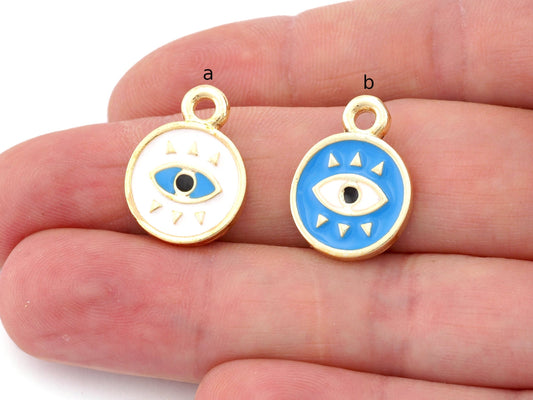 Eye Colorful Round Enamel Charms Gold Tone 20x15mm 4943