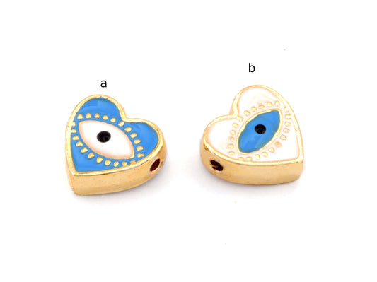 Heart Colorful Enamel Beads Charms (Both side enamel filled) Gold Tone 12mm 1.5mm hole 4944