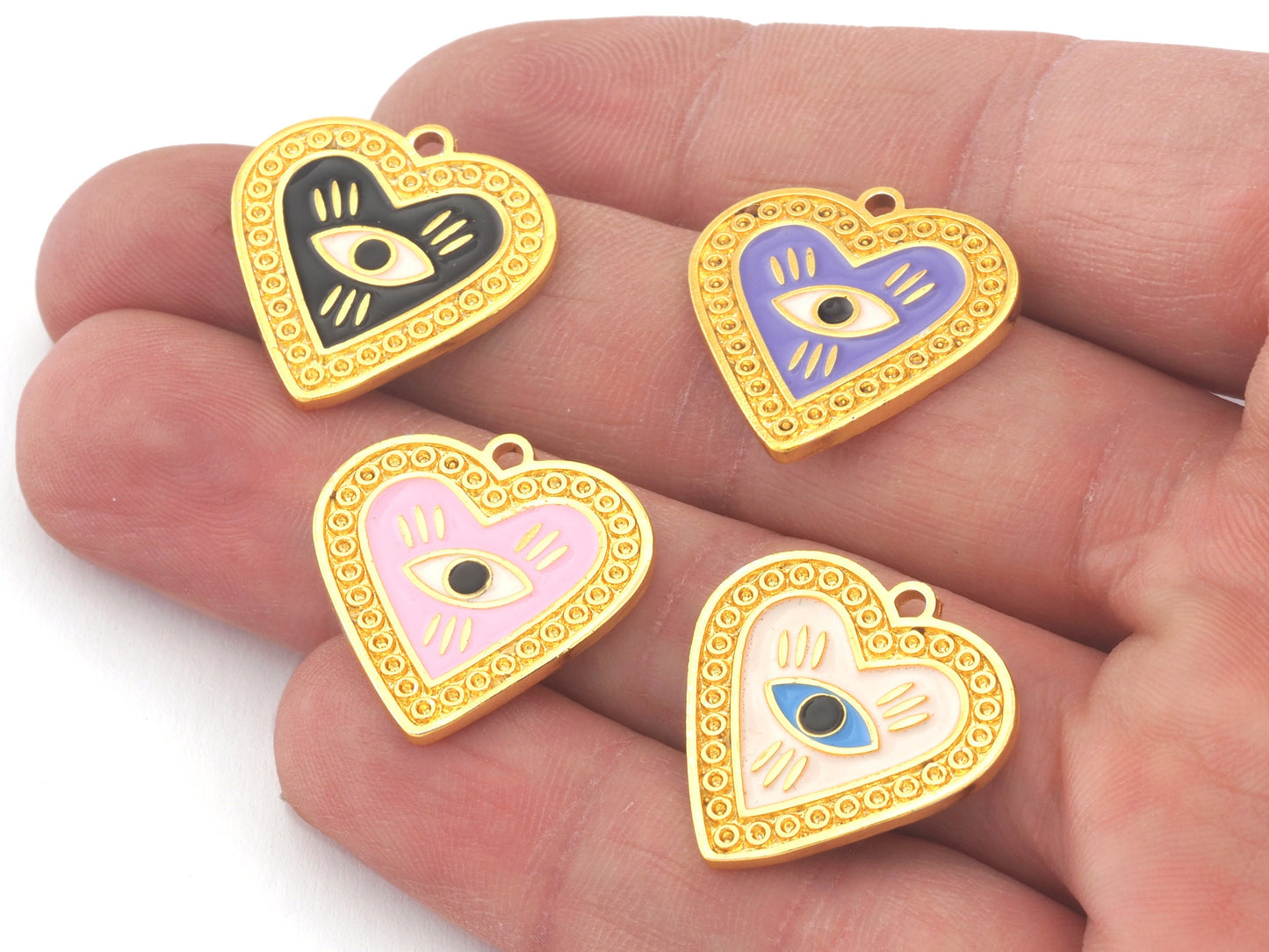 Heart Eye Colorful Enamel Filled Charms Pendant Gold Plated Brass 22x21mm 4945