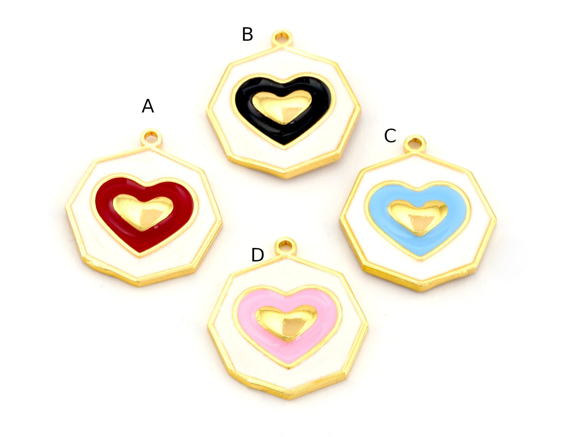 Heart Colorful Enamel Filled Charms Pendant Gold Plated Brass 23x20mm 4945