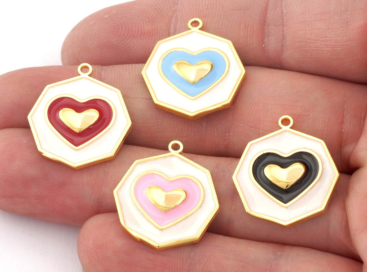 Heart Colorful Enamel Filled Charms Pendant Gold Plated Brass 23x20mm 4945