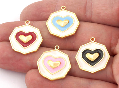 Heart Colorful Enamel Filled Charms Pendant Gold Plated Brass 23x20mm 4945