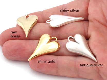 Heart Charms Pendant Raw Brass , Antique silver, Shiny silver, Shiny gold plated 32x19mm OZ4825