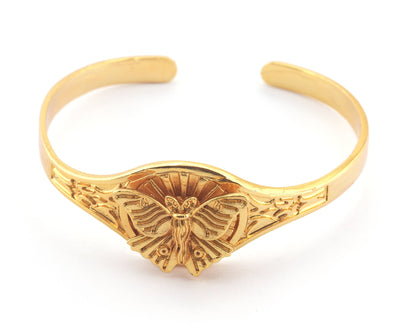 Luna Moth Sun Bracelet Cuff Shiny Gold (Nickel Lead Free plated ) brass (55mm inner size ) 4895