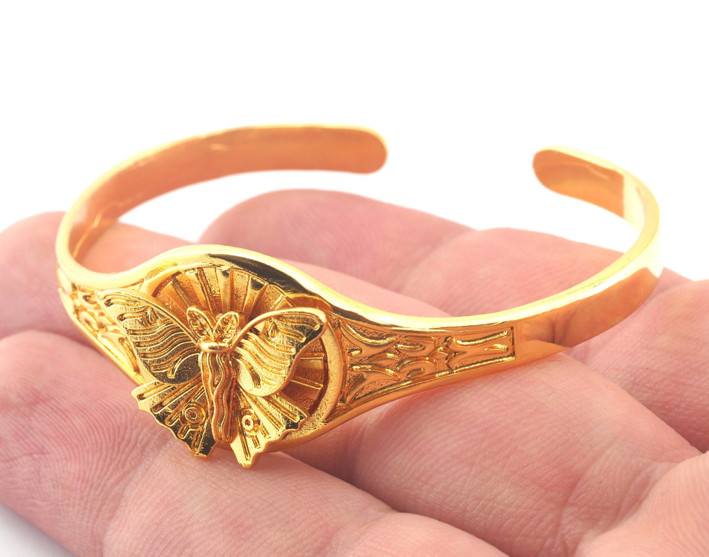 Luna Moth Sun Bracelet Cuff Shiny Gold (Nickel Lead Free plated ) brass (55mm inner size ) 4895