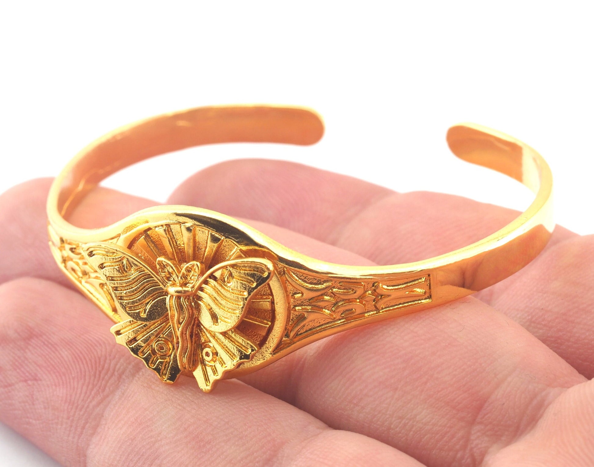 Luna Moth Sun Bracelet Cuff Shiny Gold (Nickel Lead Free plated ) brass (55mm inner size ) 4895