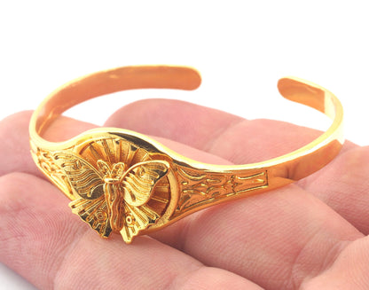 Luna Moth Sun Bracelet Cuff Shiny Gold (Nickel Lead Free plated ) brass (55mm inner size ) 4895