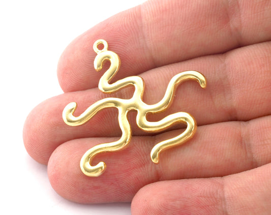 Octopus Charms Pendant Raw Brass 39x38mm 1 hole chams 4899