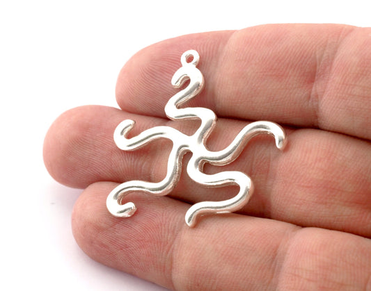 Octopus Charms Pendant Shiny Silver Plated Brass 39x38mm 1 hole chams 4899