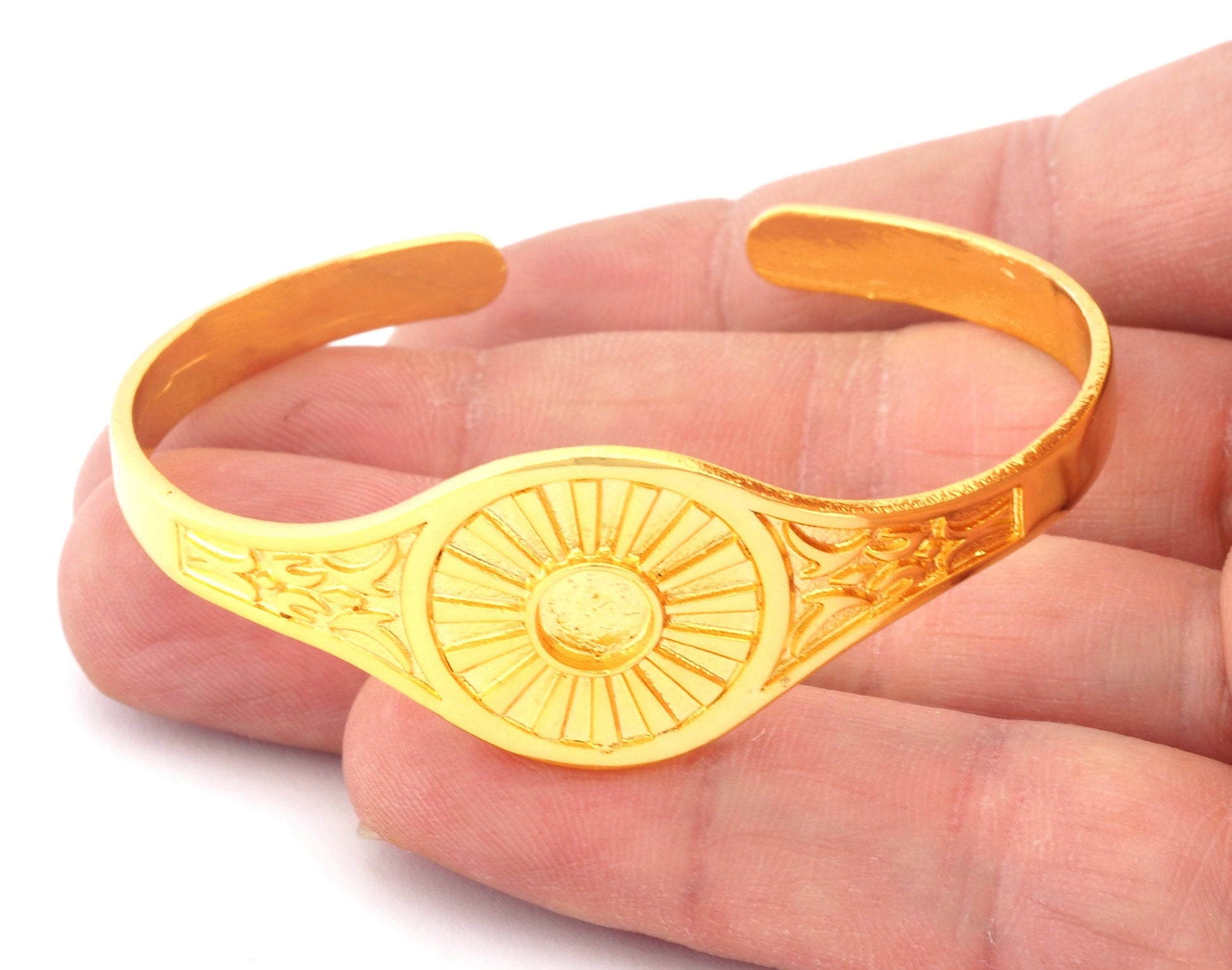 Ethnic Sun Bracelet Base Setting Blank Bezel Shiny Gold Plated brass (6mm Blank ) 4748
