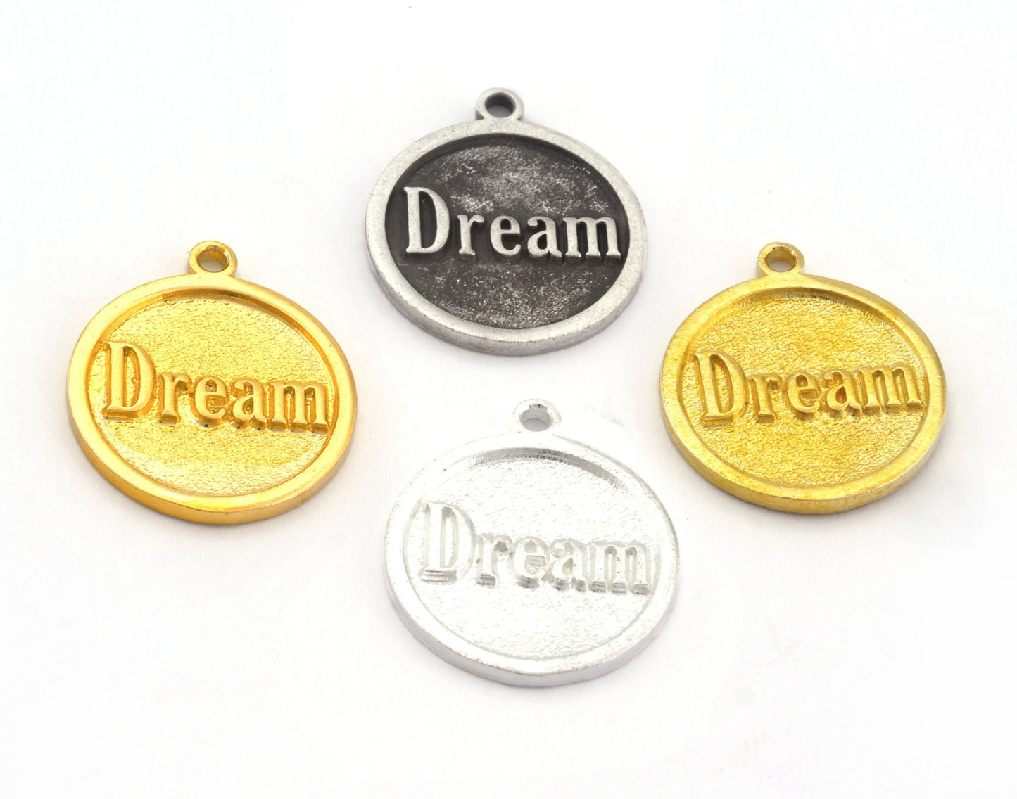 Dream Round Disc Charms Pendant Raw Brass - Shiny Silver Plated - Antique Silver plated - Shiny Gold Plated 20x17mm Charms OZ4902 - 200