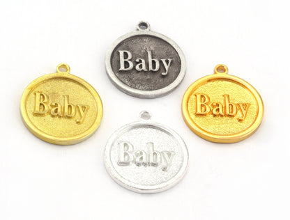 Baby Round Disc Charms Pendant Raw Brass - Shiny Silver Plated - Antique Silver plated - Shiny Gold Plated 20x17mm Charms OZ4903 - 200