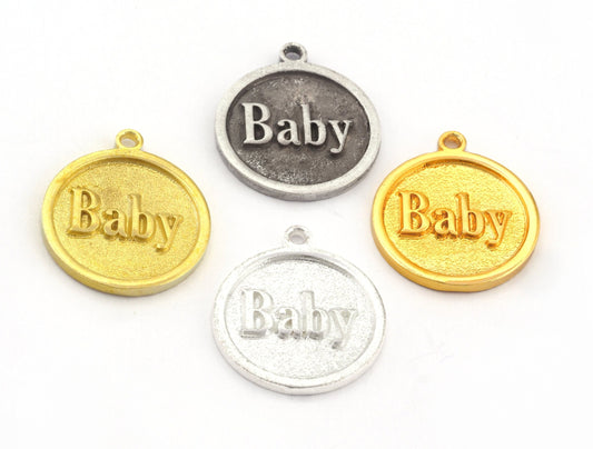 Baby Round Disc Charms Pendant Raw Brass - Shiny Silver Plated - Antique Silver plated - Shiny Gold Plated 20x17mm Charms OZ4903 - 200