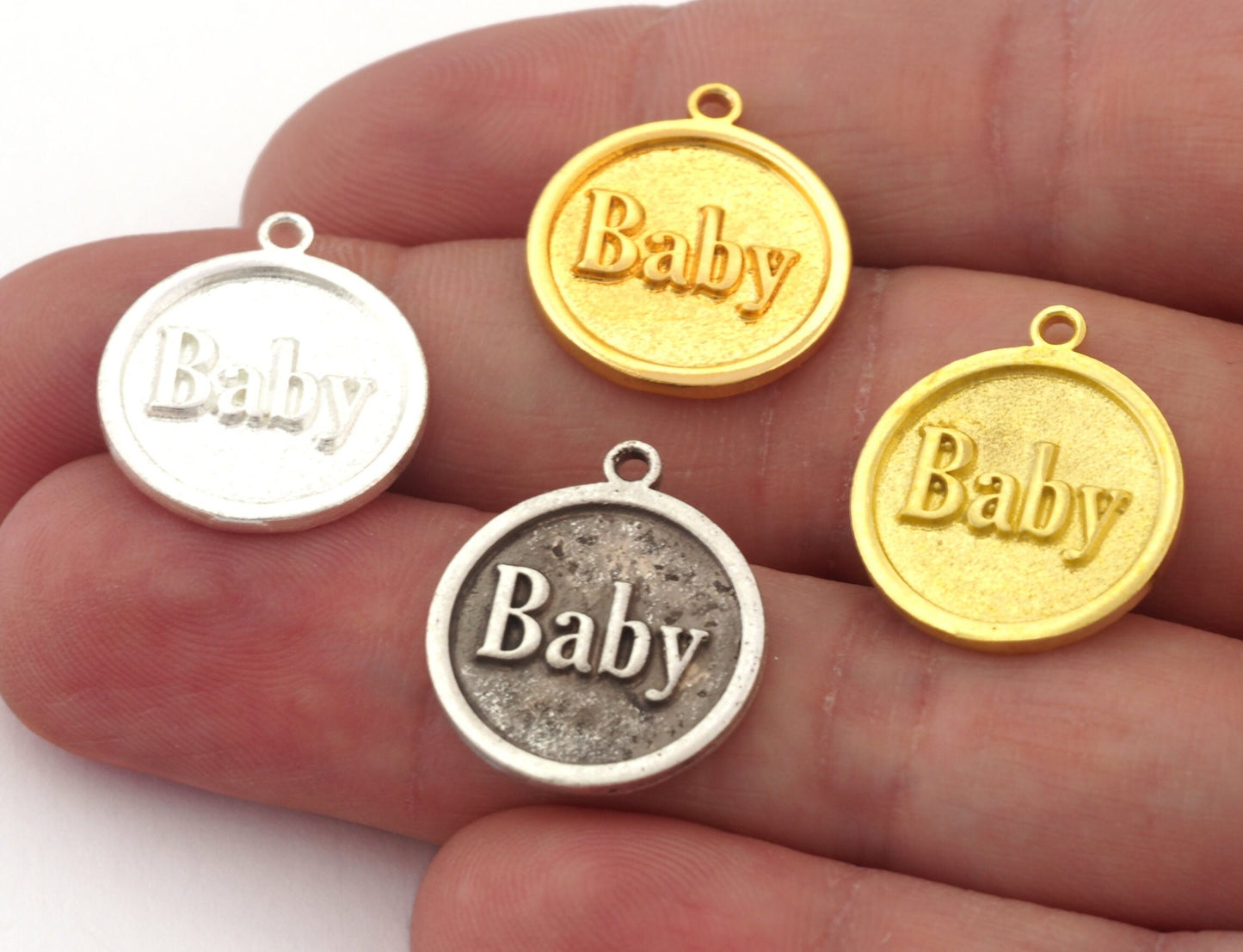 Baby Round Disc Charms Pendant Raw Brass - Shiny Silver Plated - Antique Silver plated - Shiny Gold Plated 20x17mm Charms OZ4903 - 200