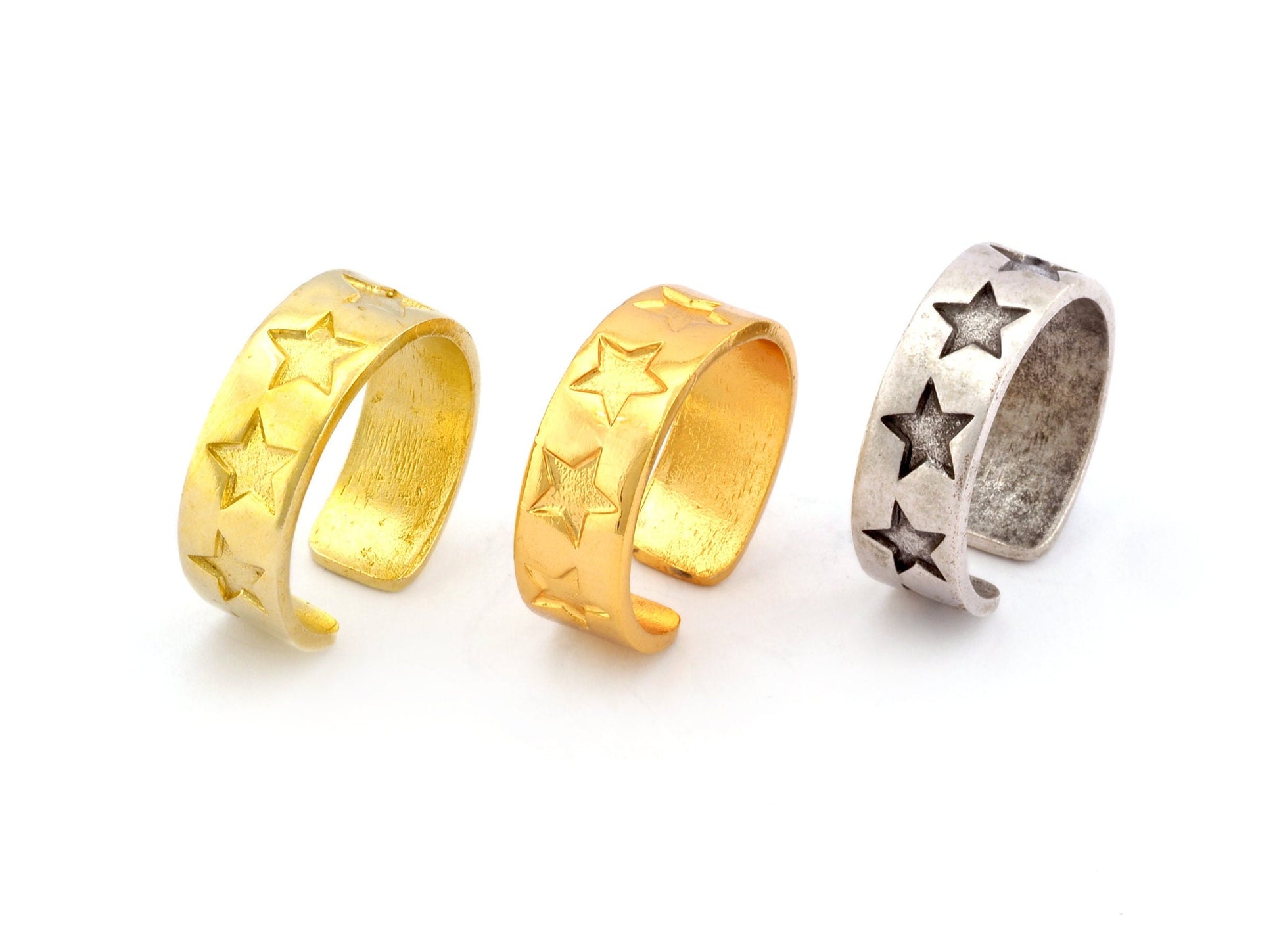 Star Band Ring Embossment Adjustable Ring Raw Brass, Antique silver, Shiny gold plated (7-10US inner size) 4924