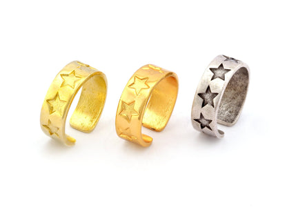 Star Band Ring Embossment Adjustable Ring Raw Brass, Antique silver, Shiny gold plated (7-10US inner size) 4924