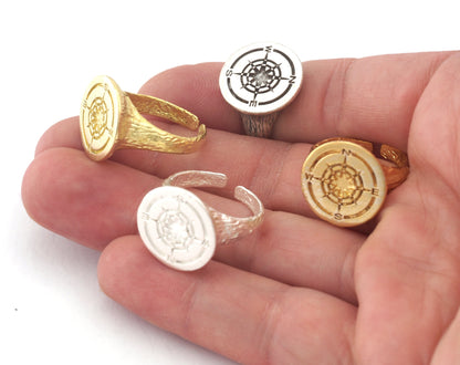 Compass North South West East Adjustable Ring Raw Brass - Shiny Silver - Antique silver - Shiny Gold Plated (6US - 9US inner size) 4909