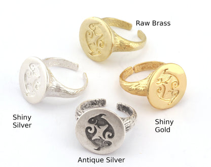 Pisces Ring Horoscope Bark Textured Adjustable Raw Brass - Shiny Silver - Antique silver - Shiny Gold Plated (6US - 9US inner size) 4912