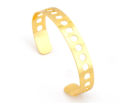 Bracelet Round Shape Cuff Base Laser Handmade Cut (Size Medium - Large) Shiny gold plated brass 4856