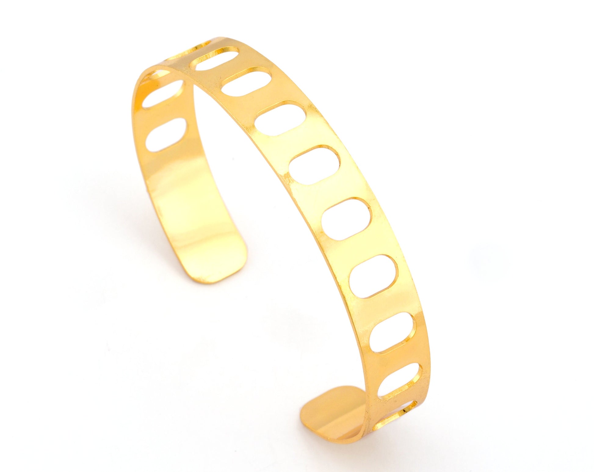 Bracelet Oval Shape Cuff Base Laser Handmade Cut (Size Medium - Large) Shiny gold plated brass 4856