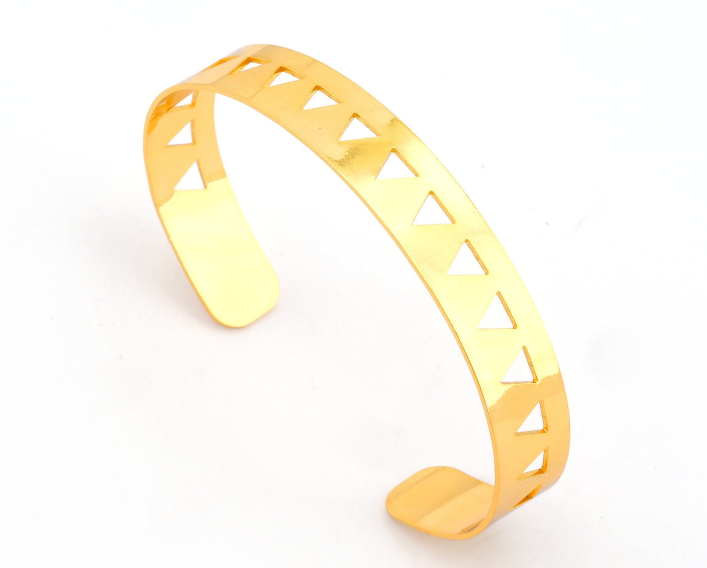 Bracelet Triangle Shape Cuff Base Laser Handmade Cut (Size Medium - Large) Shiny gold plated brass 4856