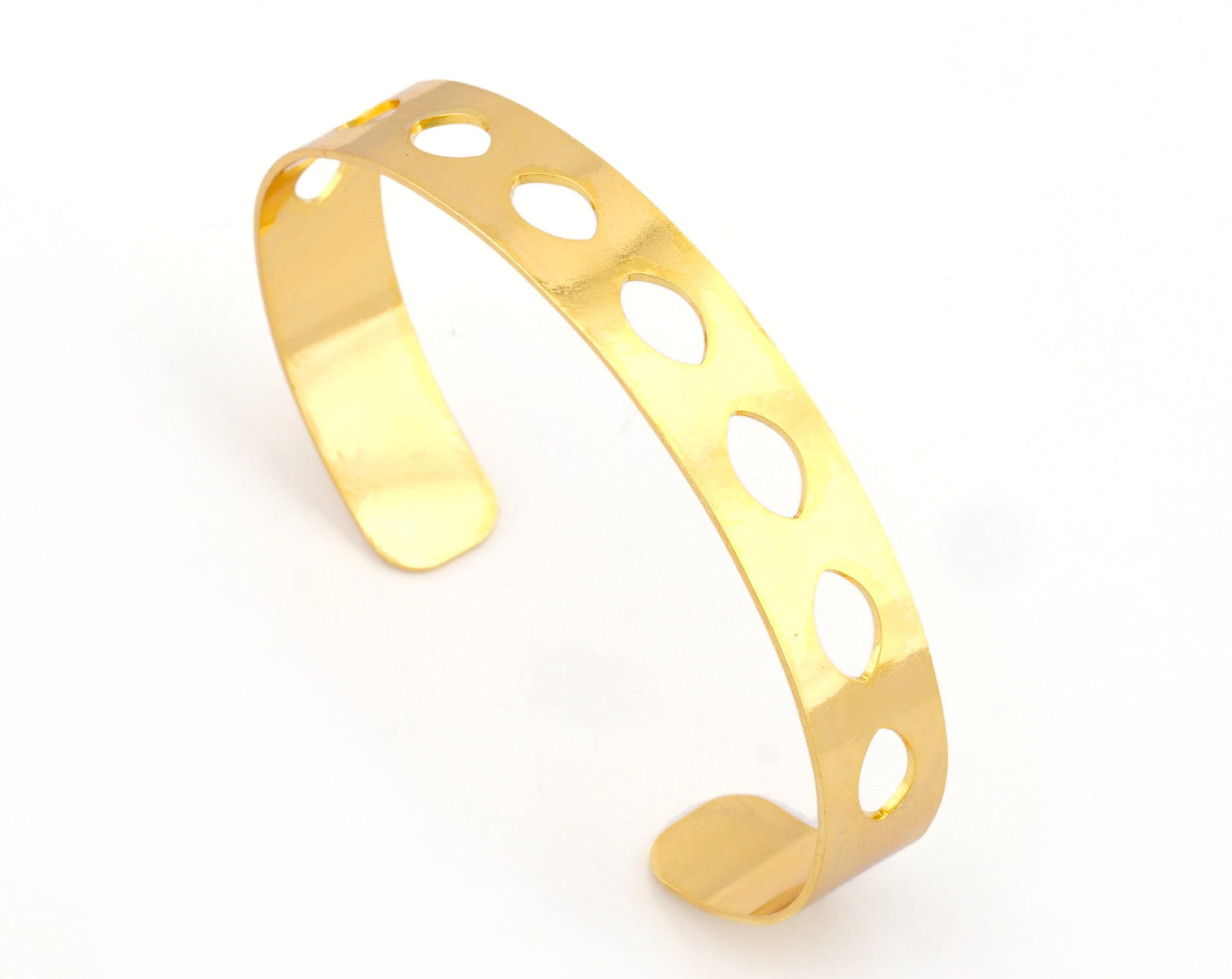 Bracelet Marquise Shape Cuff Base Laser Handmade Cut (Size Medium - Large) Shiny gold plated brass 4856