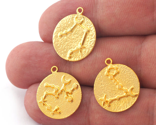 Horoscope Astrological Zodiac Star Signs Symbols Charms Pendant, Earring Bracelet Charms Shiny Gold Plated Brass (20x18mm) 4871-82
