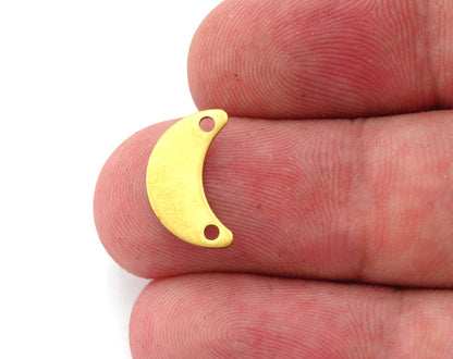 Crescent Moon 15mm 2 hole Raw Brass Connector Charms Findings Stampings 4955 - 60