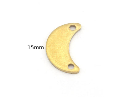 Crescent Moon 15mm 2 hole Raw Brass Connector Charms Findings Stampings 4955 - 60