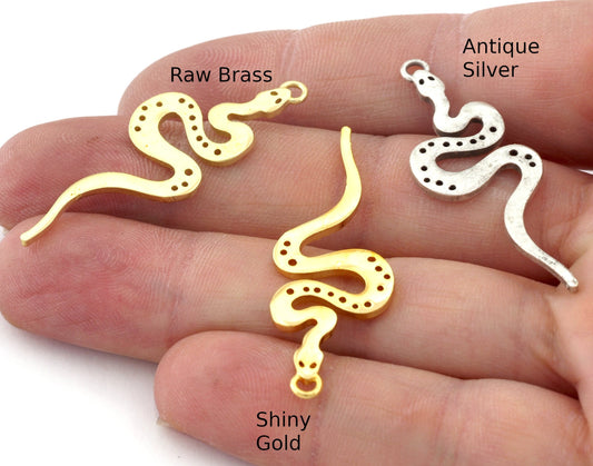 Snake Charms Pendant Raw Brass - Antique silver - Shiny gold Plated 43x15mm 4914 - 200