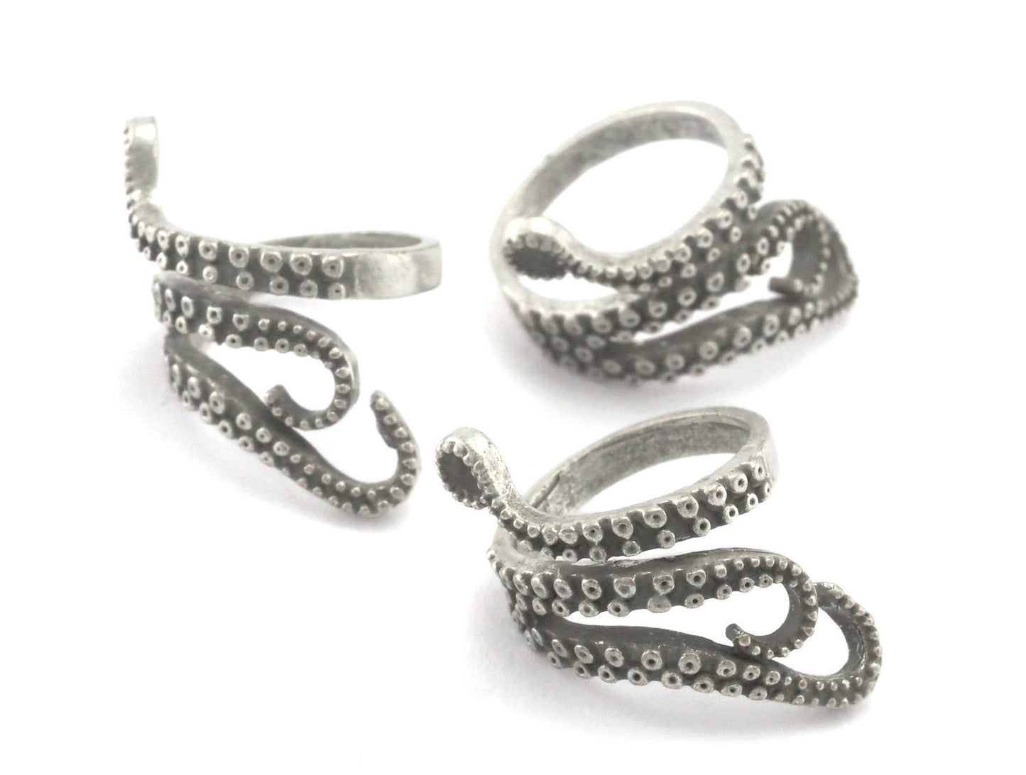Octopus Tickle Ring with loop Antique silver plated brass (18mm 8US inner size) 4318