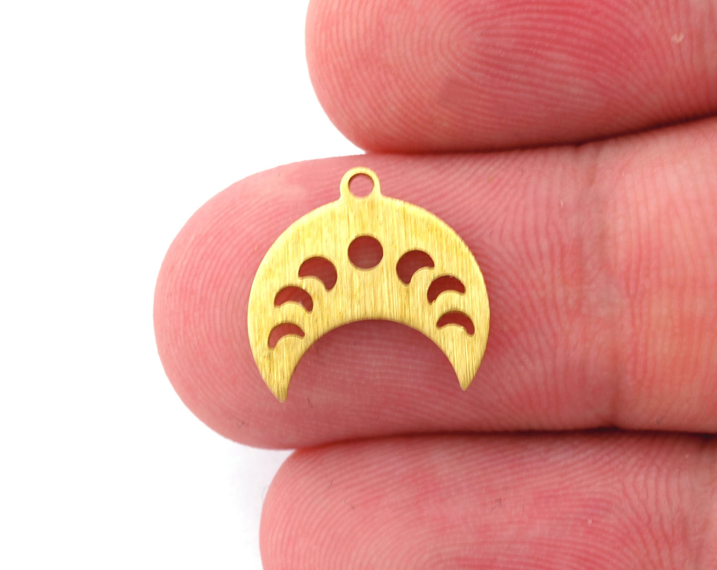 Crescent Phase of the Moon 15mm 1 Hole Brushed Brass Connector Charms Findings Stampings 4961 - 100