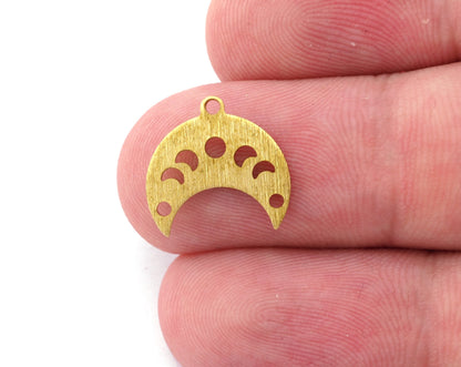 Crescent Phase of the Moon 15mm 3 Hole Brushed Brass Connector Charms Findings Stampings 4961 - 100