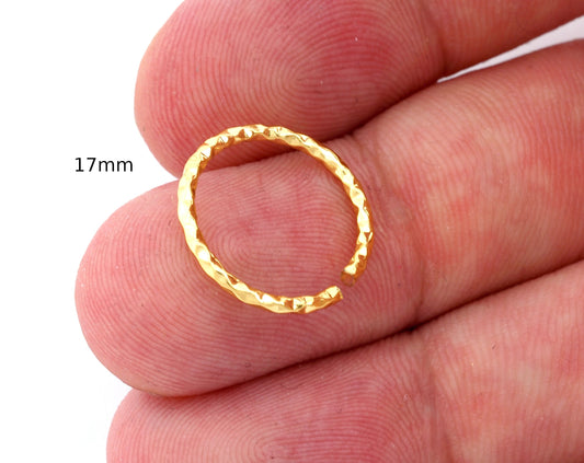 stacking ring, circle ring, Round ring knuckle ring, Gold plated brass adjustable textured 17mm (hole 14mmUS 3 ) 2183 Wire: 1.5mm