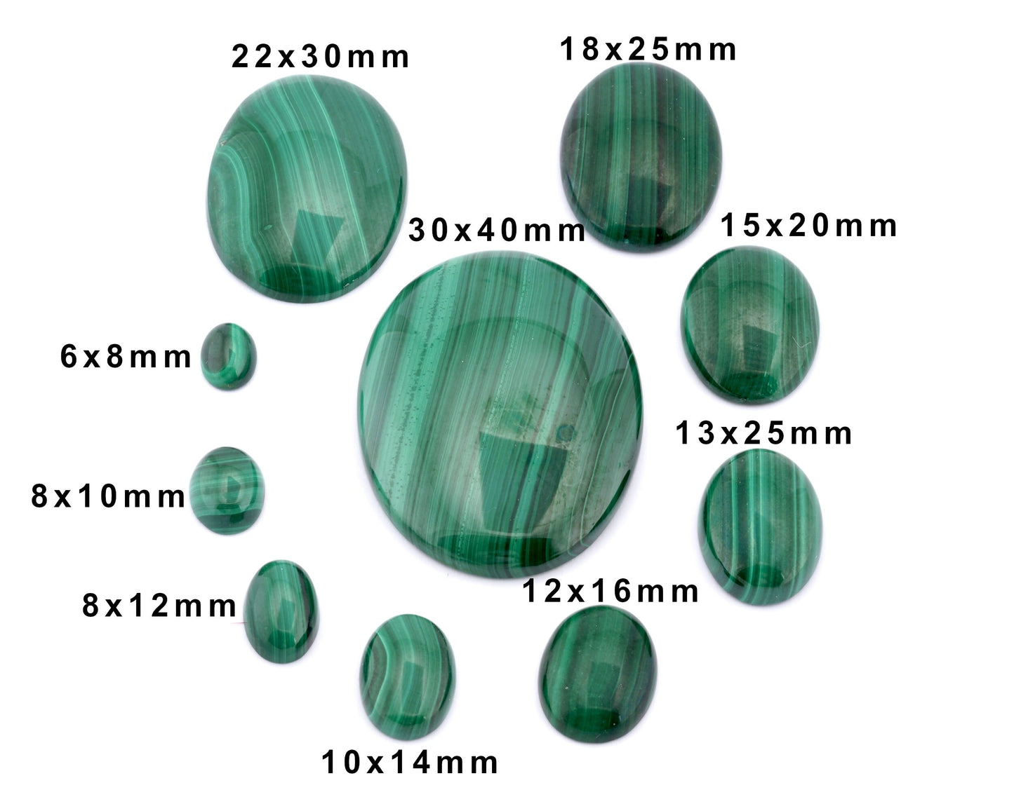 Natural Malachite Genuine Gemstone Oval Loose Cabochon Flat Back