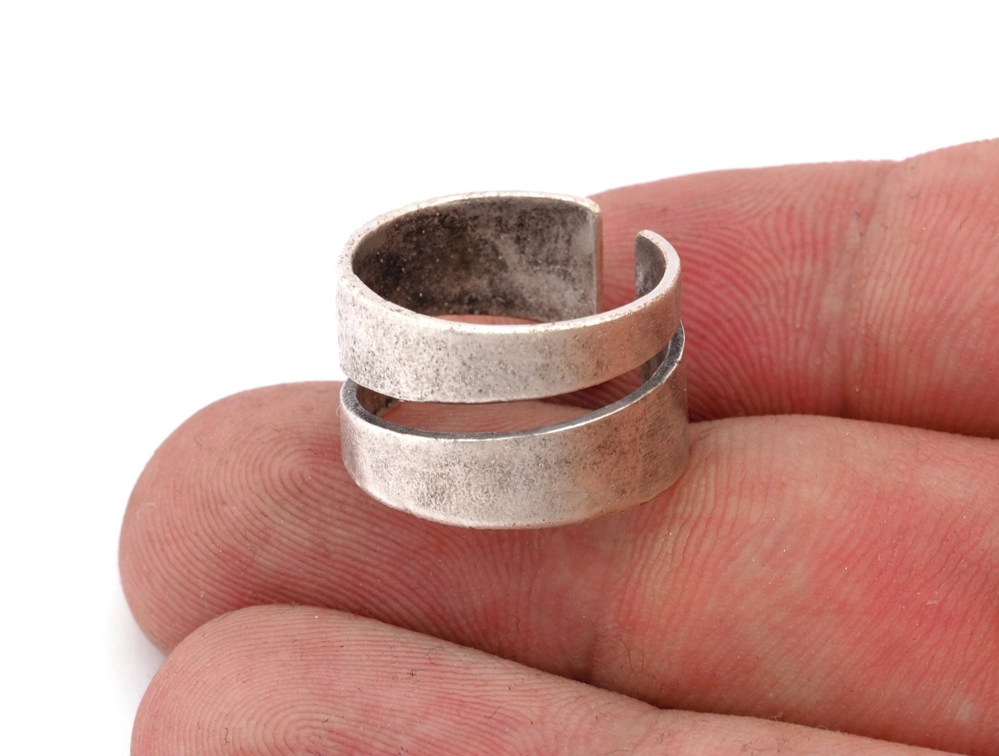 Line Minimalist Band Ring Adjustable Antique Silver Plated Brass (16.5mm 6US inner size) 4130