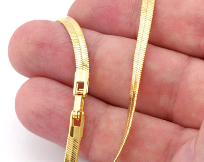 Flat Snake Gold Plated brass bracelet - Necklace chains (optional length) 4mm with connector 4665