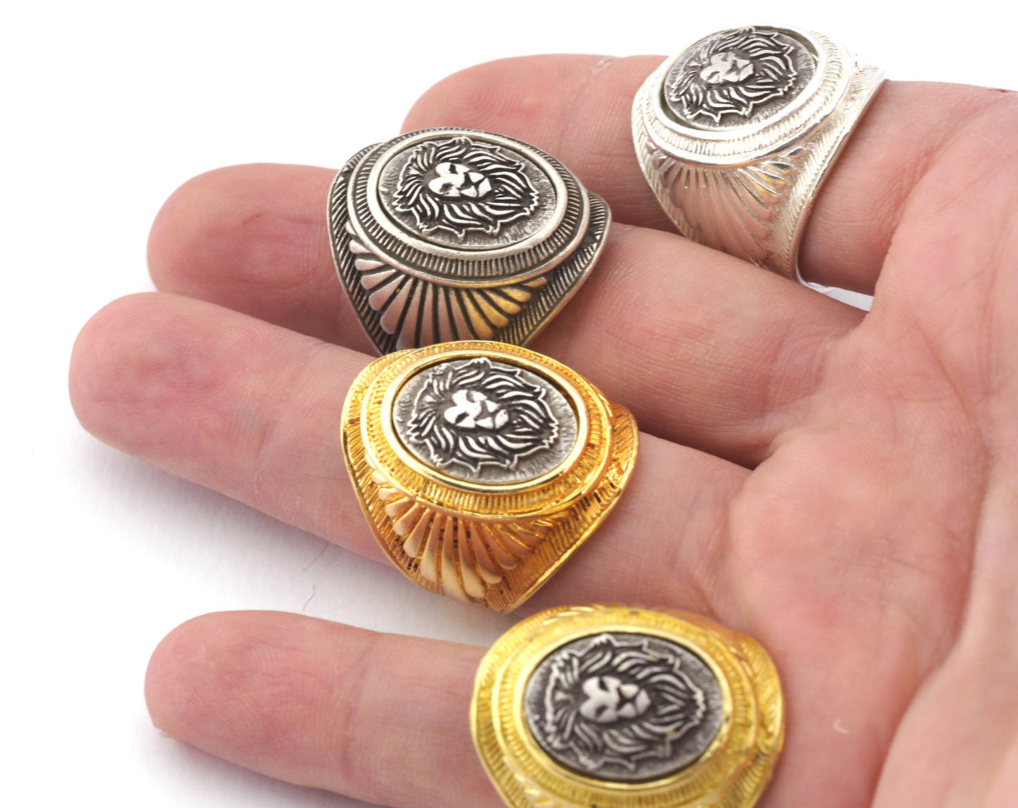 Lion Ethnic Wings Adjustable Ring Raw Brass, Shiny Silver, Antique silver Shiny Gold Plated (9-12US) 4927