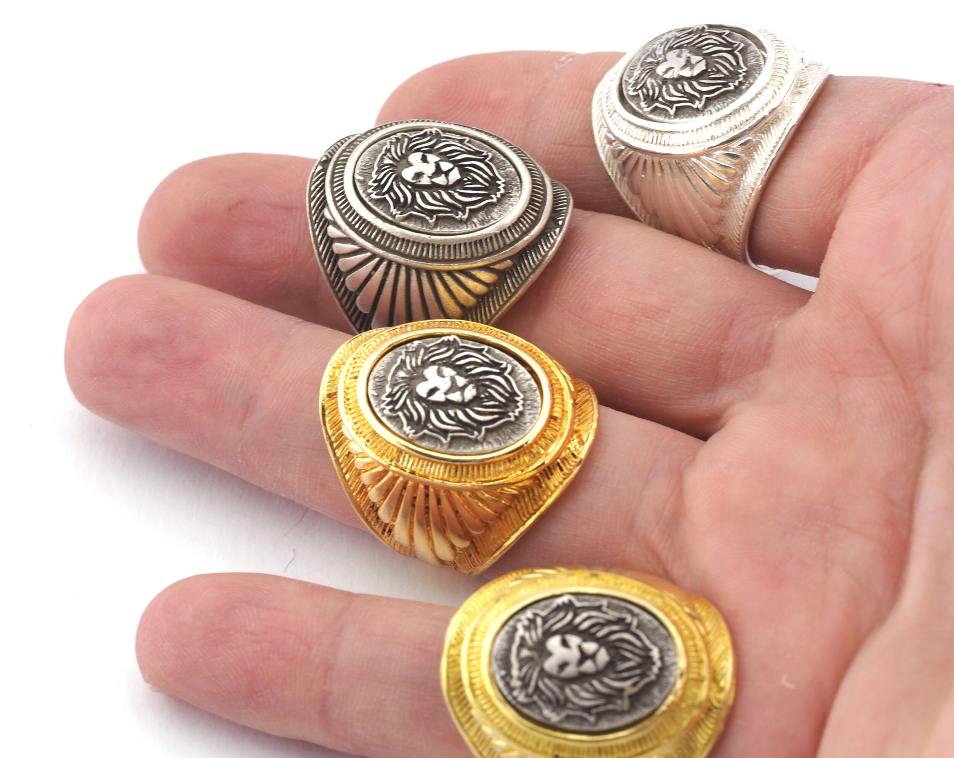 Lion Ethnic Wings Adjustable Ring Raw Brass, Shiny Silver, Antique silver Shiny Gold Plated (9-12US) 4927
