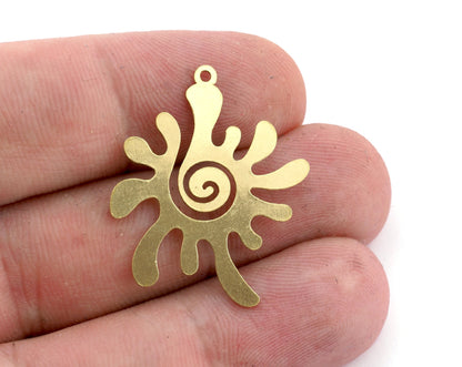 Sun Swirl Spirals charms pendant Raw Brass, 32x26mm 0.6 mm 1 hole 4930