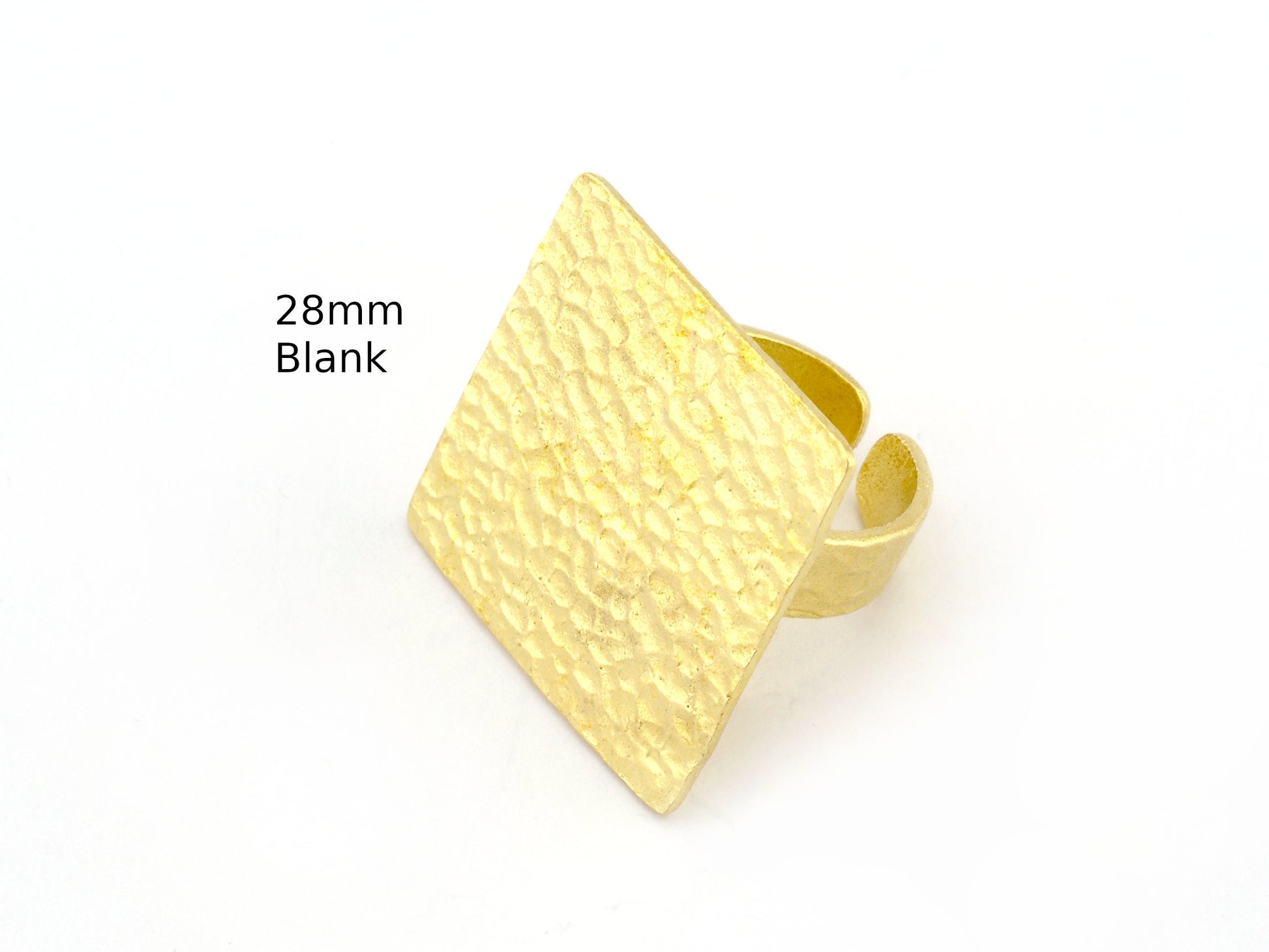 Square Hammered Adjustable Ring Blank Bezel Base - Raw Brass (28mm Blank ) 4933